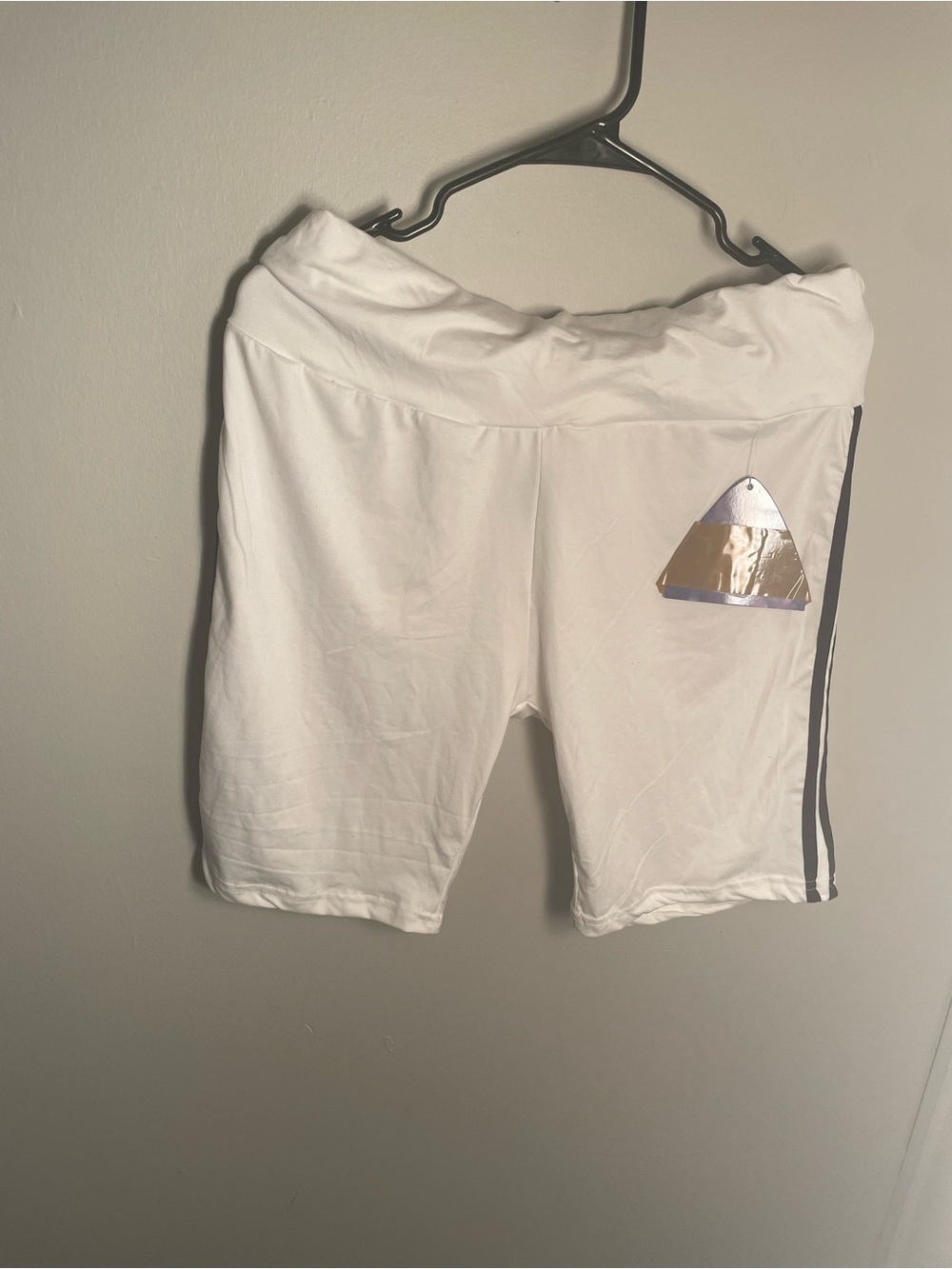 White Athletic Biker Shorts with Side Stripe Queen Size- 1X
